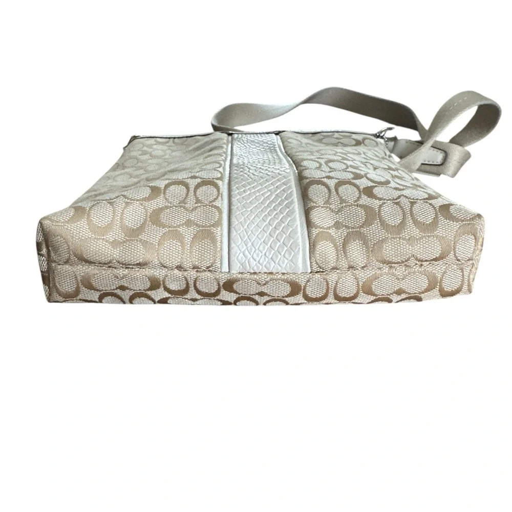 Coach Cream Signature Crossbody Snake Embossed Leather Bag